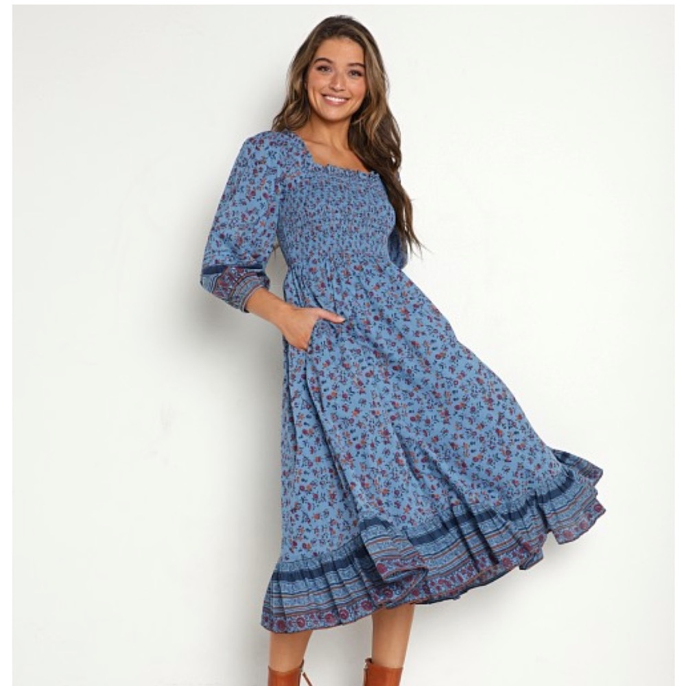 Cleobella Eva Midi dress Lapis block print XS